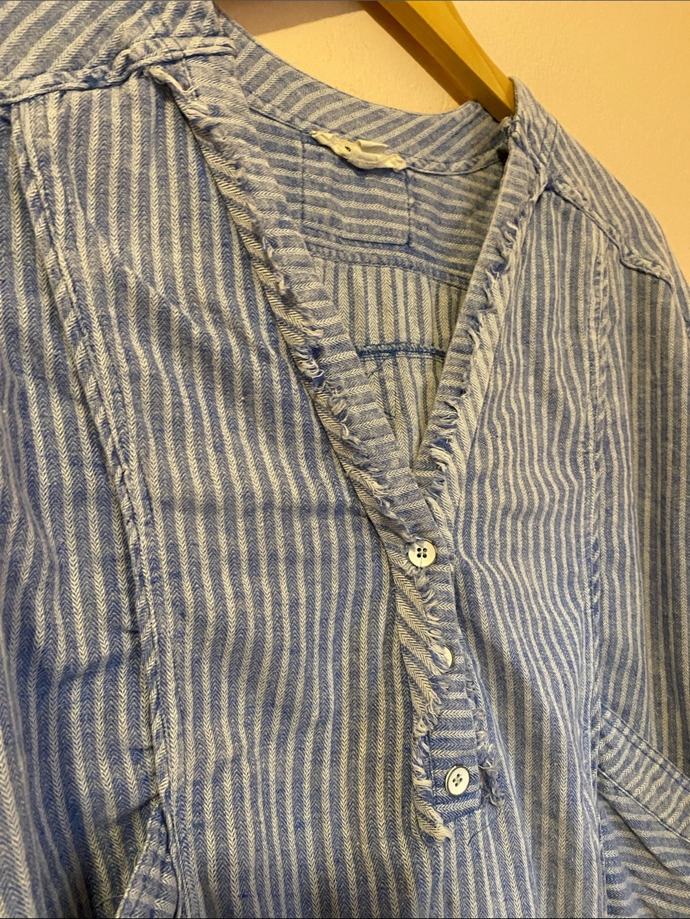 Bluevelvet Mineral Washed Railroad Striped Boho Tunic Henley Shirt Large - Picture 5 of 10
